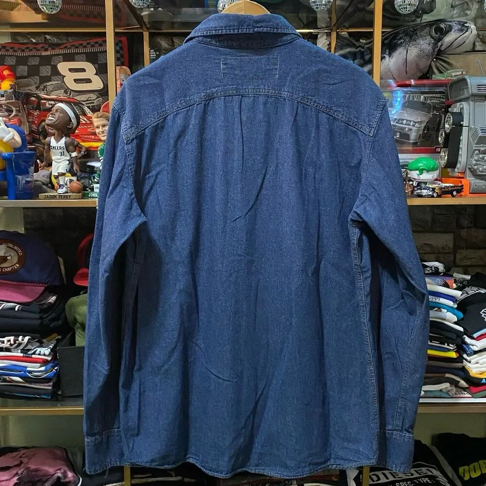 Levi's Denim Western Pearl Snap Shirt Mens X-Large Blue Workwear XL Red Snap
